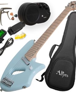 Aliyes Ultra Light Electric Guitar for Adult,Full 24 3/4" Scale for Travel and Practice,Portable Small Size Guitar Featherlight,Solid Wood,All Accessories (Ice Blue)