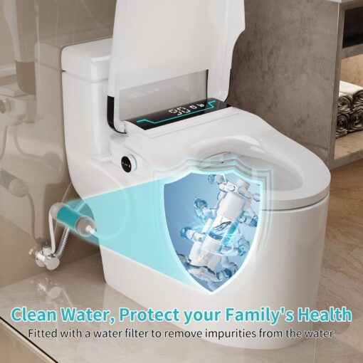Electric Bidet Toilet Seat, Auto Open & Close Lid, Heated Toilet Seat with Thermostatic Warm Water & Dryer, Feminine & Front Rear Wash, Adjustable Water Pressure, Remote Control, Night Light - Image 8