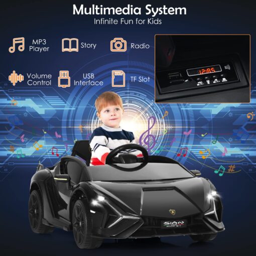 INFANS 12V Licensed Lamborghini Sian Kids Ride On Car with Parent Remote Control, Spring Suspension, MP3 Player, Electric Toy Roadster Carbon Fiber Textured for Toddler (Black) - Image 8