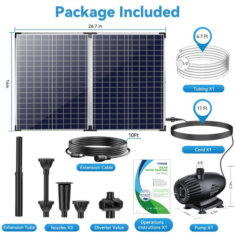 POPOSOAP 55W Solar Fountain Pump for Outdoor Pond, 480GPH Solar Pond Pump with Dry-Run Protection, Solar Powered Water Pump with PVC Tubing, 17Ft Cord for Ponds, Garden, Waterfall, Hydroponics - Image 4