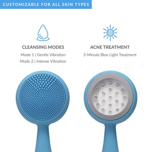 PMD Beauty Facial Cleansing Brush - Smart Silicone Brush with Blue Light Treatment - SonicGlow Vibration - Waterproof Device for Acne - Image 6
