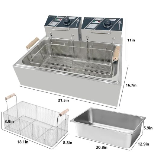 Commercial Deep Fryer with Basket for Restaurant or Home Use, 3400W 12.7QT Detachable Large Capacity Stainless Steel Countertop Electric Oil Fryer with Temperature Control - Image 5