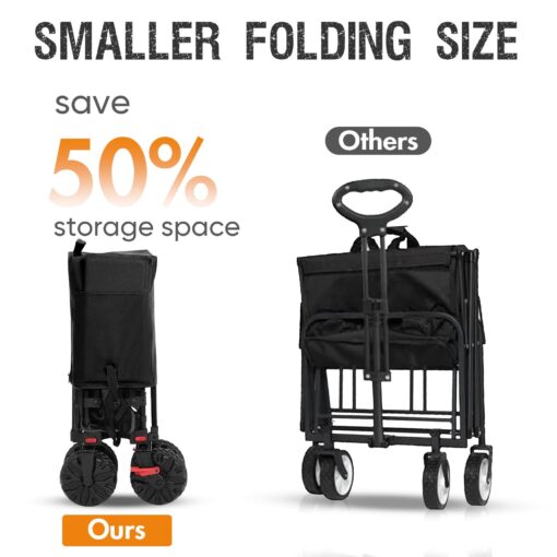 PORTAL 400L Large Capacity Collapsible Double Decker Wagon with Brakes, 450LB Heavy Duty Folding Cart with Tailgate, Foldable Utility Wagons for Camping, Beach, Garden, Sports, Shopping - Image 4