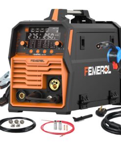 FEMEROL 250A MIG Welder,6 in 1 Gas MIG/Gasless Flux Core/Stick/Lift TIG/Spot Welding/Spool Gun Compatible Aluminum Welding Machine Large LED Display 110V/220V Multi Process Welder