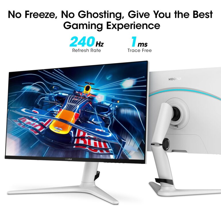 KOORUI Monitor, 27” 240Hz Gaming Monitor, Mini-LED Panel- QHD (2560 x 1440) Computer Screen, 1ms, HDR 1000 Display, 100% sRGB, Height Adjustable, HDMI/DisplayPort, White/Grey, GN10 - Image 6