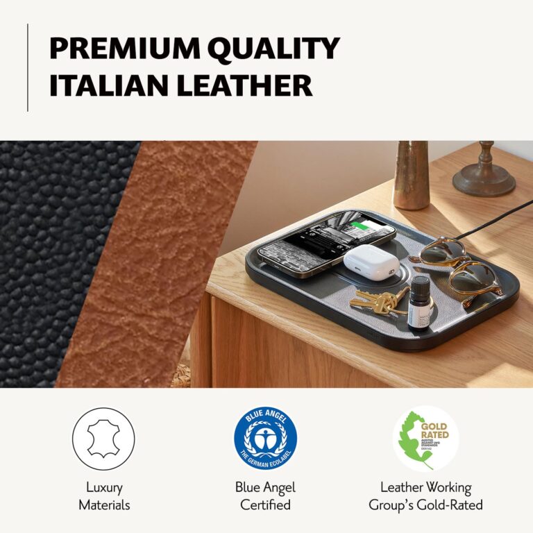 COURANT MAG:3 Classics Charger and Tray - Italian Leather, Multi-Device Charger Compatible with MagSafe iPhones 16, 15, 14, 13, 12 or Wireless AirPod Cases (Saddle) - Image 4