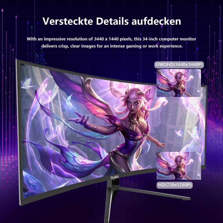 DJiEX 34 inch Curved Ultrawide Gaming Monitor 165Hz,3440x1440 21:9 UWQHD, 1ms(MPRT),1500R, PIP/PBP,HDR400, 99% sRGB,300nits, FreeSync, HDMI2.0(TMDS) x2,DP1.4 x2, Eye Care, VESA(100 * 100mm) - Image 6