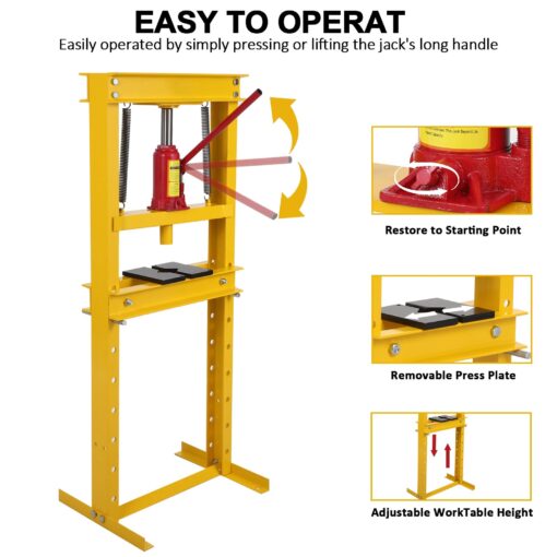 12 Ton Shop Press H Frame Press, 12 Ton Hydraulic Press H Frame Garage Floor Press with Plate, Adjustable Working Table Height Hydraulic Shop Floor Press for Gears and Bearings - Image 8
