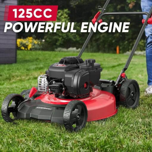 PowerSmart Push Lawn Mower, 21" Mower with B&S 125cc Engine, 2-in-1 Mulching and Side Discharge, Corded Push Lawn Mowers for Garden Yard - Image 2