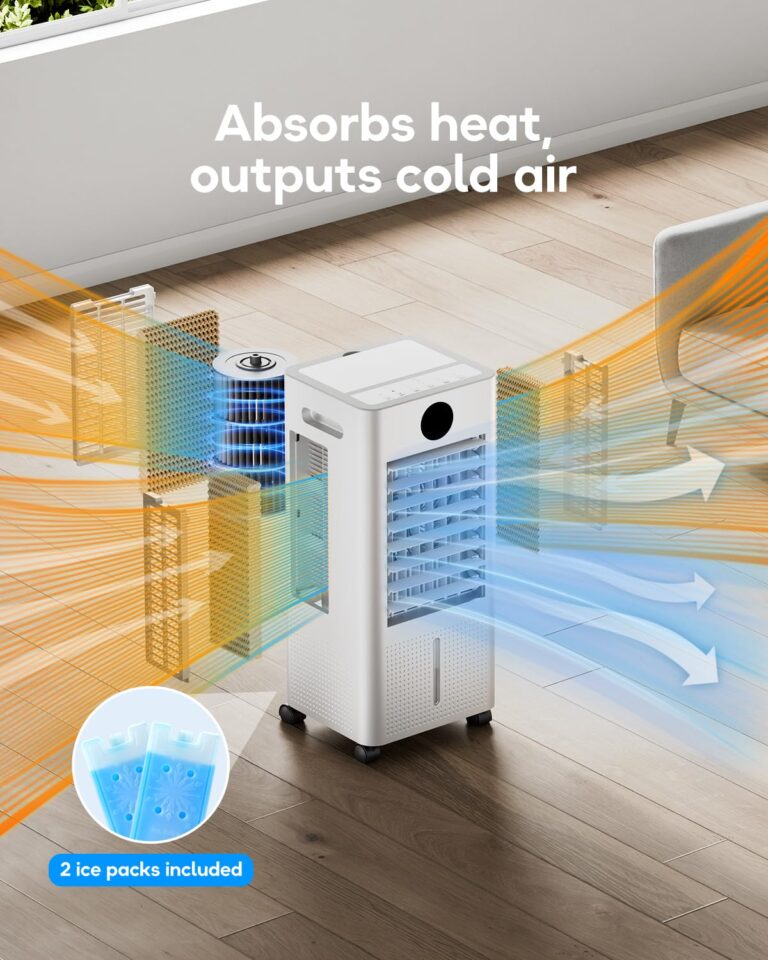 Portable Air Conditioner, Evaporative Air Cooler Windowless with Remote, 3 Speeds, 12H Timer, Oscillating Swamp Cooler for Bedroom, Living Room, Ivory - Image 8