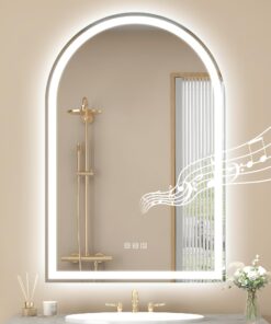 STARLEAD 36"x24" LED-Bathroom-Mirror-with-Lights, Wall-Mounted with Bluetooth Speaker, Anti-Fog, 3 Color Temperature, Dimmable Brightness, Waterproof, Tempered Glass, Frontlit & Backlit, Arched