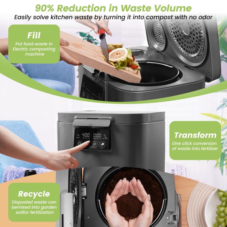 Electric Kitchen Composter, 4L Large Capacity Smart Indoor Compost Bin with Timer Display, 2 Detachable Carbon Filter, Compost Machine Odorless for Countertop, Turn Waste into Natural Fertilizer,Grey - Image 7