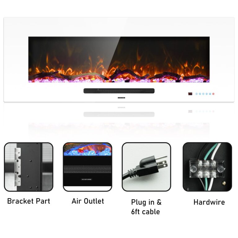 Dreamflame 50" Electric Fireplace Inserts, Recessed & Wall Mounted Fireplace Heater Colorful Flame &Fuel, Remote Control Setting Dimer, Thermostat &Timer, Plug in &Hard-Wire Option, 750W/1500W, White - Image 4