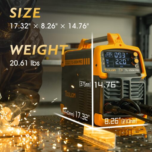 TOOLIOM Aluminum MIG Welder with Pulse 250A 110V/220V Dual Voltage 5 in 1 Multifunctional Welding Machine Gas/Gasless Flux MIG/Lift TIG/Stick/Spool Gun with LCD Digital Display - Image 3