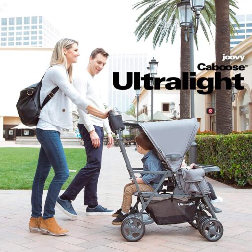 Joovy Caboose Ultralight Sit and Stand Double Stroller with Rear Bench and Standing Platform, 3-Way Reclining Seats, Optional Rear Seat, and Universal Car Seat Adapter (Red) - Image 7