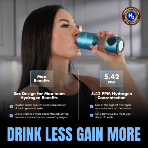 EVOLV Hydrogen Water Bottle Generator – SPE & PEM Water Ionizer 5.42PPM, Highest Concentrated Dose – 8oz Hydrogenated Water Bottle for Improved Energy & Inflammation Support - Easy to Use, Turquoise - Image 7