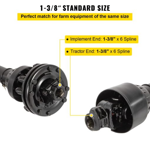 VEVOR PTO Shaft, 1-3/8" PTO Drive Shaft, 6 Spline Both Ends PTO Driveline Shaft, Series 5 Tractor PTO Shaft, 43"-57" Brush Hog PTO Shaft, Black PTO Shaft w/Slip Clutch for Bush Hog/Finish Mower - Image 8