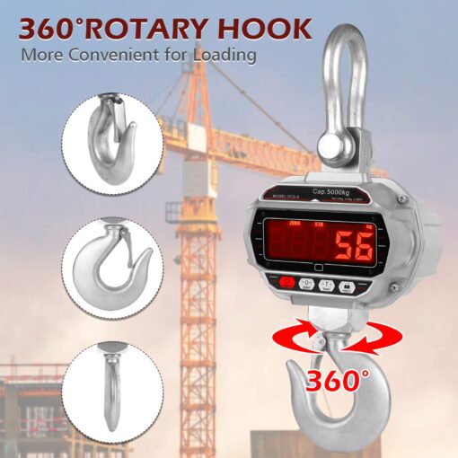 Hyindoor 5000kg/11000lbs Crane Scale 5Ton Digital Hanging Scale Heavy Duty Industrial Electronic Scale with Hook - Image 6