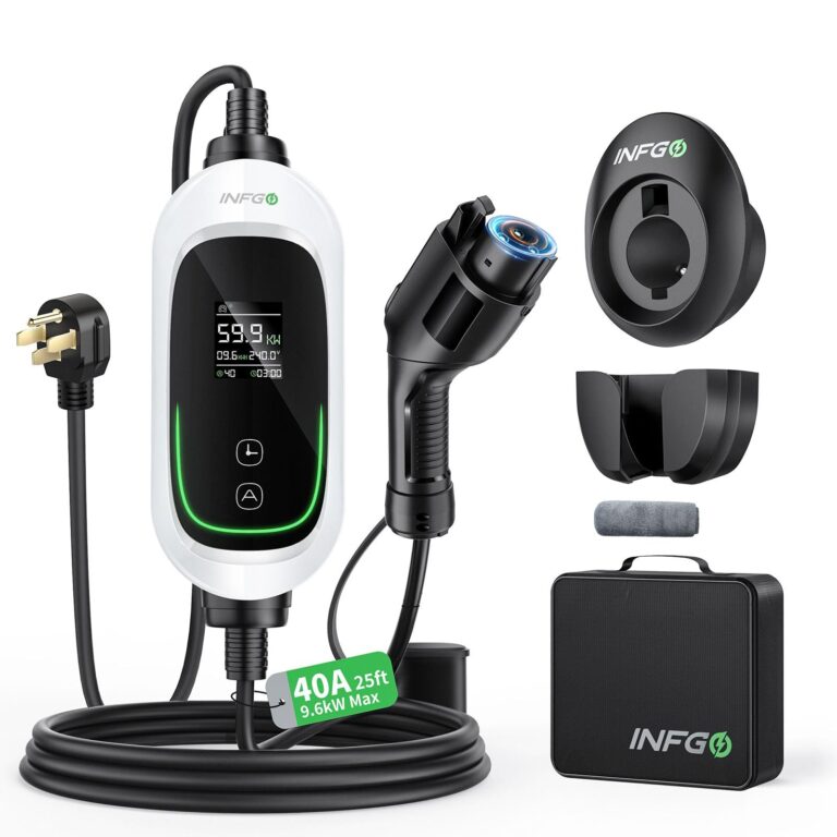 INFGO Level 2 EV Charger, 40 Amp, Portable EV Charger for Home, J1772, 25ft Cable, 240V, Charging Stations with LED Display and Breath Ring Indicator, NEMA14-50 Plug