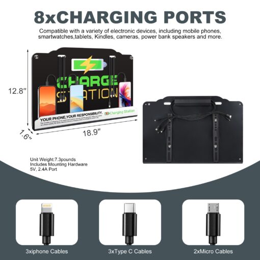 Wall Mount Charging Station with 8 Ports Phone Charger with Type-C,Android Port | Applicable for Applicable Airport Hospitals Banks Hotel and Public Places (Black) - Image 6