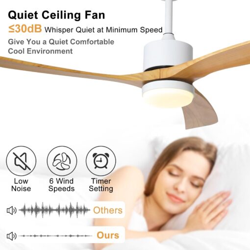 WYIXHOOG 48in Modern Ceiling Fans with Lights and Remote Control 6-Speed Quiet Wood Ceiling Fan Memory Function LED Ceiling Fan Light for Bedroom Living Room Kitchen Indoor Use - Image 3