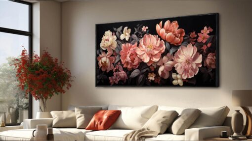 Flower Wall Decor Pink and White Botanical Painting Home Decor Aesthetic Framed Artwork for Living Room Bedroom Office Room Decor 24"x 48"