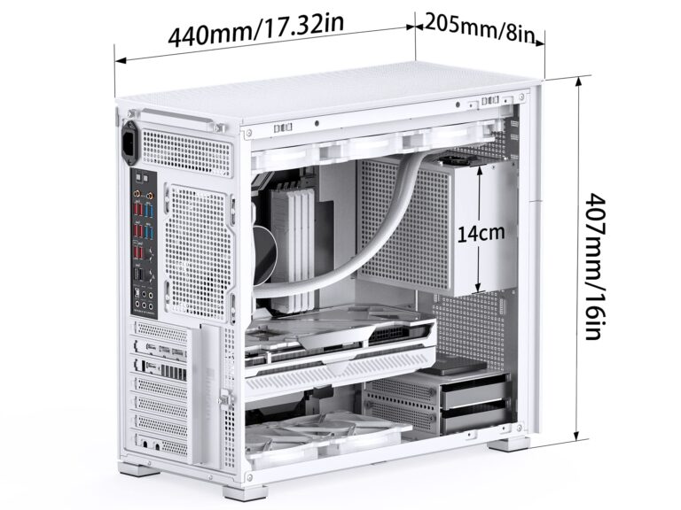 JONSBO D41 MESH SC White ATX Computer Case with Screen,ATX PC Case/Support RTX 4090(335-400mm) GPU 360/280AIO,Power A-TX/SFX: 100mm-220mm Multiple Tool-Free Design,White - Image 6