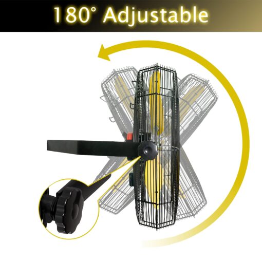 HiCFM 9100 CFM 24 inch Heavy Duty Industrial Wall Mounted Fan with TEAO Enclosure Motor, Permanent Lubricated Ball Bearing, 9 FT Cord, 180Degree Tilting, Safety Yellow Blade Wall Fan - UL Listed - Image 7