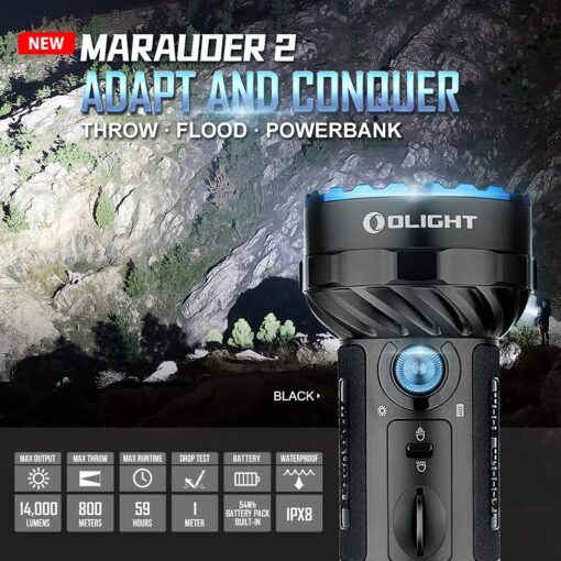 OLIGHT Marauder 2 Rechargeable Handheld Flashlight 14,000 Lumens Ultra Bright Light with 3X Build-in Battery Pack for Home, Outdoors, Emergency Use - Image 9