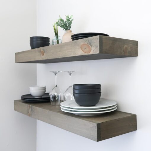 Urbandi Modern Floating Shelves 3 Inches Thick for Wall, Wide Shelves for Kitchen, Living Room, Bedroom, and Bathroom, Natural Pine Wood, Rustic Wooden Shelf, (Set of 2) (Aged Barrel, 48Lx3Hx8D) - Image 7