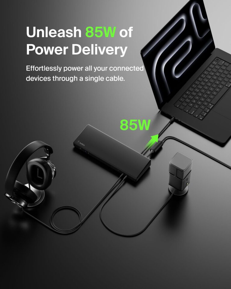 Belkin 15-in-1 Universal Triple Display DisplayLink Docking Station Hub w/ 3 HDMI Ports, 2 DisplayPorts for Triple 4K Display w/ 85W PD, Gigabit Ethernet, 3.5mm Mic/Speaker, 1 USB-C, & 5 USB-A Ports - Image 5