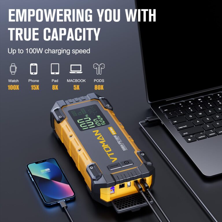 VTOMAN V10 Max 5500A Jump Starter with 100W USB-C Fast Charger Car Battery Jumper Starter Portable for All Gas or 12L Diesel Engines,12V Jump Strart Booster Pack, Jump Box Comes with 100W Car Charger - Image 6