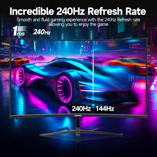 Gawfolk 32 Inch Curved Gaming Monitor 240Hz, 1800R PC Monitor Full HD 1080P, Frameless Computer Dispaly with Freesync and Eye Care Technology, Wall Mountable - Image 6