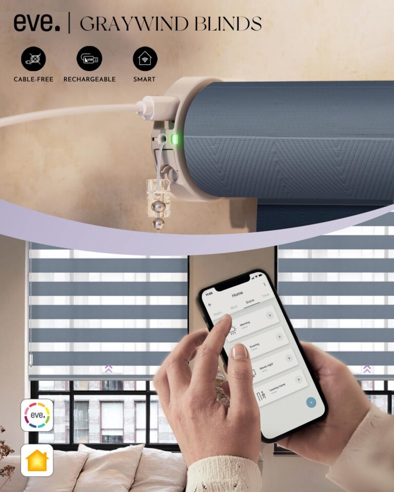 Graywind HomeKit Smart Zebra Blinds Eve Powered Siri Voice Home App Rechargeable Motorized Dual Layer Blinds Privacy Light Control, Custom Size (Luxury Blue Grey) - Image 5
