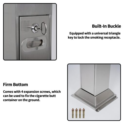 lukar Commercial Butt Receptacle Outdoor Metal Trash Can Heavy Duty Standing Ash Bin for Patios Gardens Hotels Pubs Offices (Silver) - Image 6