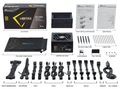 Seasonic Vertex GX-1000-1000W - 80+ Gold - ATX 3.0 & PCIe 5.0 Ready - Full-Modular - ATX Form Factor - Low Noise - 12 Year Warranty - Nvidia RTX 30/40 Super & AMD GPU Compatible - Image 3