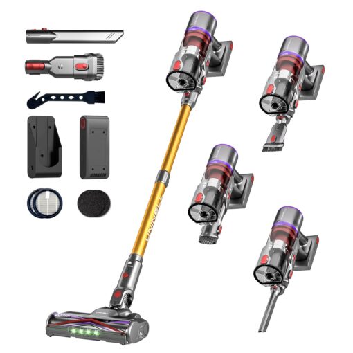 Cordless Vacuum Cleaner, 48Kpa 550W 65Mins Vacuum Cleaners for Home, Vacuum Cleaner with Wall Mount Charging, Anti-Tangle Stick Vacuum Self-Standing, Vacuum Cordless Rechargeable for Pet Hair/Carpet