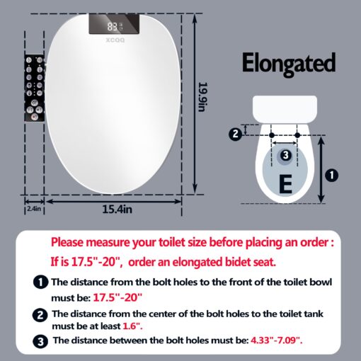 XCQQ Bidet Toilet Seat Elongated, Unlimited Warm Water, Heated Toilet Seat, Warm Air Dryer, Rear and Feminine Washing, Soft Closed Toilet Lid, Night Light, Smart Toilet Seat with Bidet Requires Outlet - Image 5