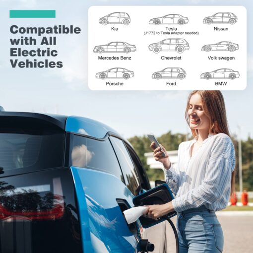 AIMILER Level 2 Electric Vehicle (EV) Charger(32Amp, 220V-240V, NEMA 14-50 Plug), 25ft Cable ETL Listed Portable Indoor/Outdoor EVSE SAE J1772 EV Car Charging Station w/Delay Timer, WiFi Enabled - Image 2