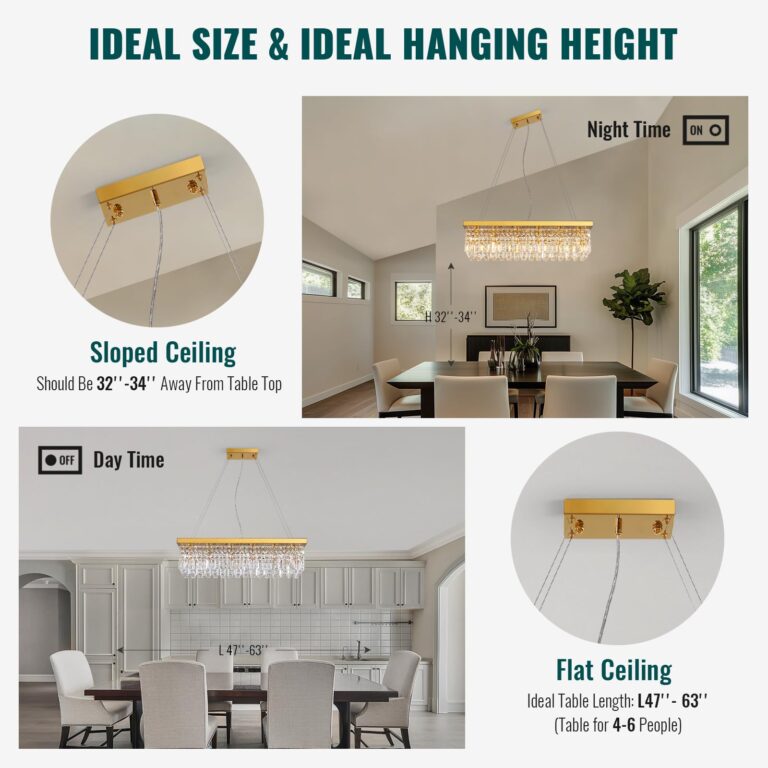 Siljoy 6-Light Modern Crystal Chandelier Rectangular Gold K9 Crystal Raindrop Chandelier for Dining Room, Luxury Adjustable Ceiling Pendant Light for Living Room Kitchen Island L31.5'' x W10'' x H10'' - Image 4