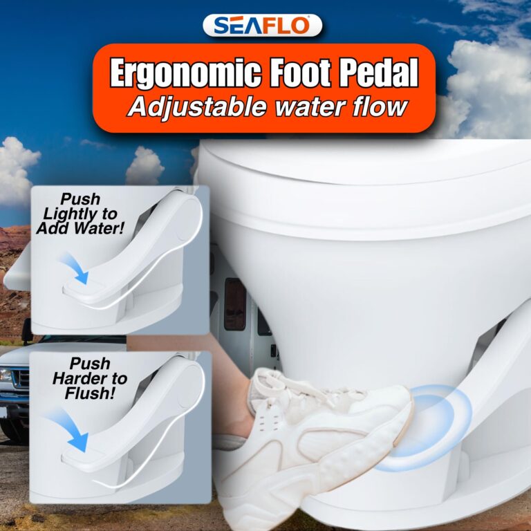 SEAFLO Residential Height Camper/RV Toilet with Sprayer Attachment, 18.5” Standard Height, Gravity Flush System, Foot Pedal Operation, Soft Close Seat, 4-Year Warranty (With Sprayer Attachment) - Image 6