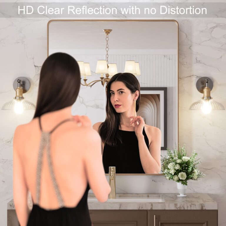 LOAAO 30”X36” Gold Bathroom Mirror, Rounded Rectangle Gold Frame Mirror, Brushed Gold Bathroom Vanity Mirror Wall-Mounted, Anti-Rust, Tempered Glass, Hangs Horizontally or Vertically - Image 8