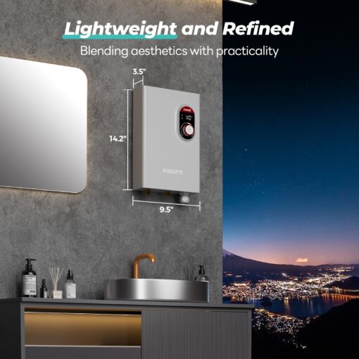 FOGATTI Tankless Water Heater Electric, Up to 3.3 GPM, 14kW 240V On-Demand Instant Endless Water Heater, ETL Certified, 2-3 Point of Use Hot Water - Image 3