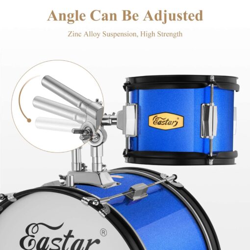 Eastar Drum Set for Kids - 16 inch 5-Piece Drum Kit for Beginners with Adjustable Throne and Cymbal, Pedal & Drumsticks, Metallic Blue (EDS-350MBE) - Image 7