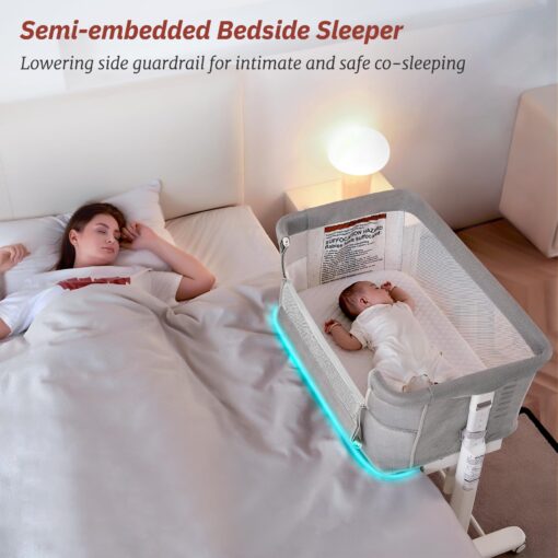 VaVaSoo Rocking Bassinet for Baby Automatic Bedside Crib Electric Baby Cradle 5 Heights Adjustable Bedside Sleeper for Infant Smart Auto Rocking Crib 3 in 1 Bassinet on Wheels, Light Grey - Image 6
