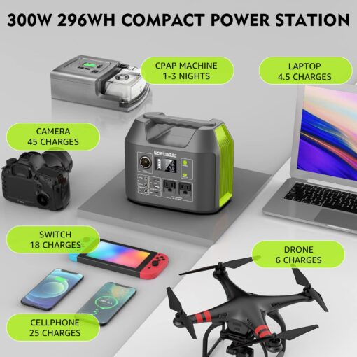 EnginStar Solar Generator, 300W Portable Power Station, 296Wh Lithium Battery Backup w/Two 110V Pure Sine Wave AC Outlet for Camping Road Trip RV, 80000mAh Sufficient Power Supply for Blackout - Image 9