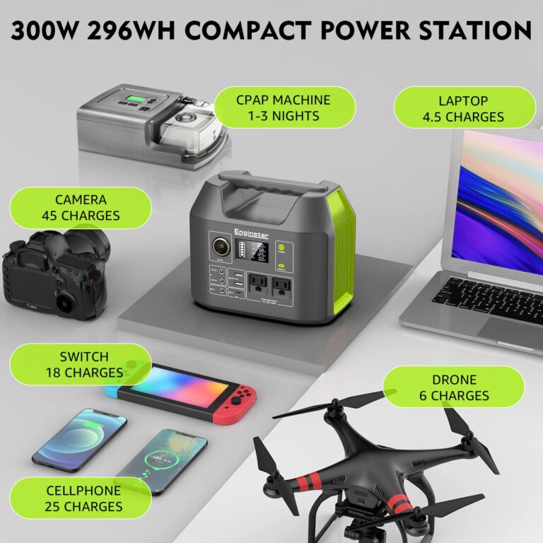 EnginStar Solar Generator, 300W Portable Power Station, 296Wh Lithium Battery Backup w/Two 110V Pure Sine Wave AC Outlet for Camping Road Trip RV, 80000mAh Sufficient Power Supply for Blackout - Image 9