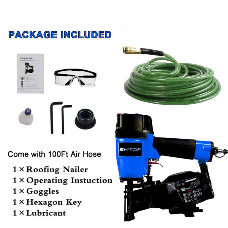 BHTOP CN45N Roofing Nailer with 100Ft Air Hose, 15 Degree Roofing Nail Gun, 3/4-Inch to 1-3/4-Inch Coil Nails, 120-pcs Load Capacity Coil Nailer in Blue - Image 2