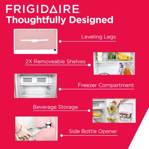 Frigidaire EFR376 Retro Bar Fridge Refrigerator with Side Bottle Opener, 3.2 cu. Ft, Pink/Coral - Image 7