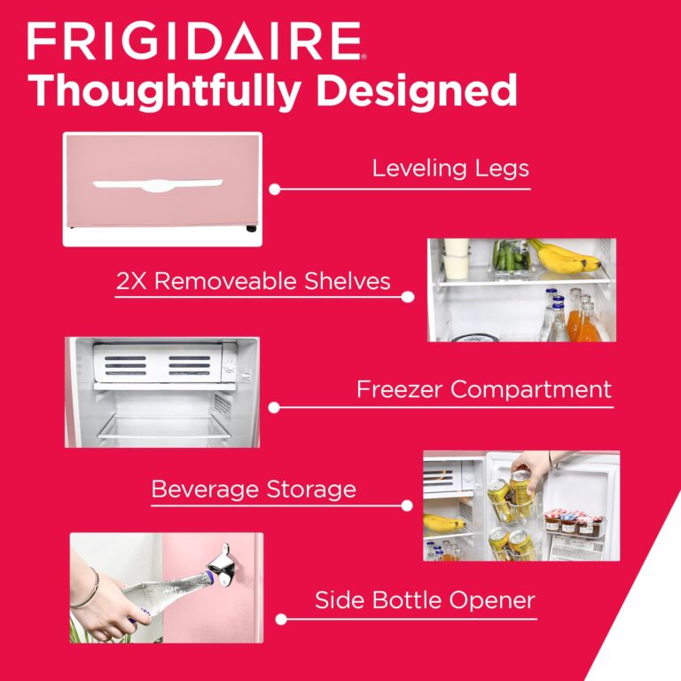 Frigidaire EFR376 Retro Bar Fridge Refrigerator with Side Bottle Opener, 3.2 cu. Ft, Pink/Coral - Image 7